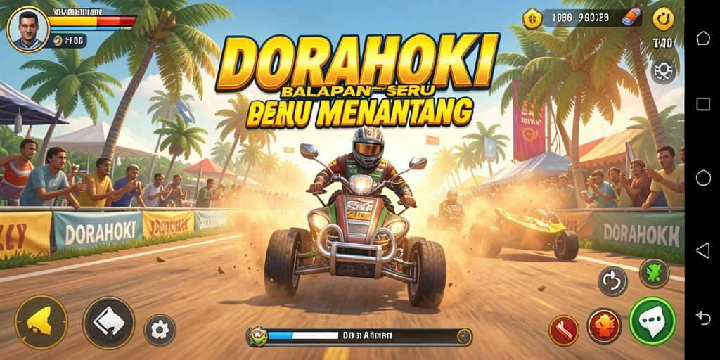 Gameplay balapan DORAHOKI yang mendebarkan dan penuh aksi.