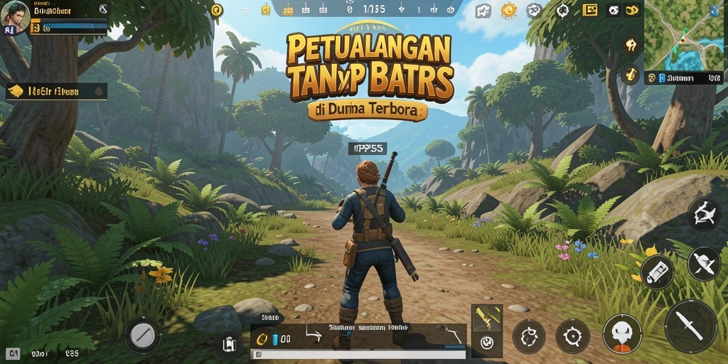 Screenshot utama RP55 menampilkan aksi seru di dunia terbuka.