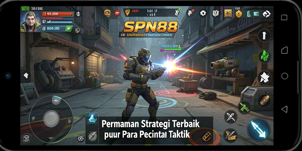 Screenshot utama SPN88 menampilkan pertempuran strategi yang intens.
